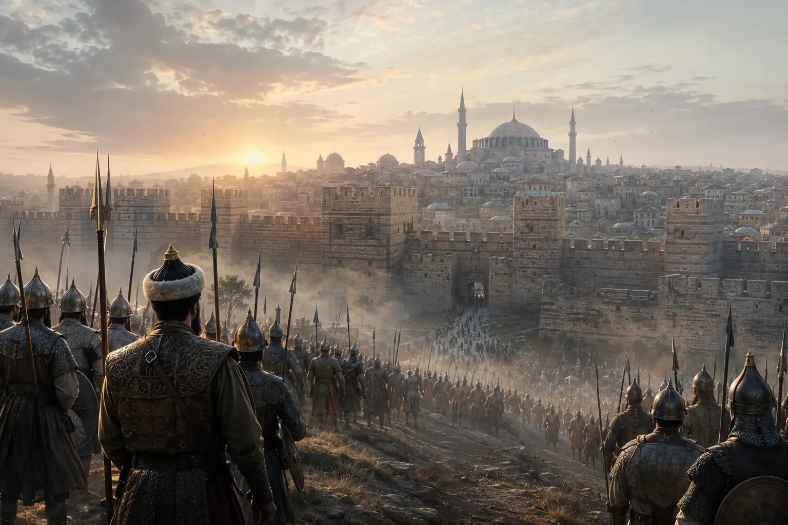 1453 İstanbul kuşatmasını surlar ve donanmayla gösteren temsili canlandırma